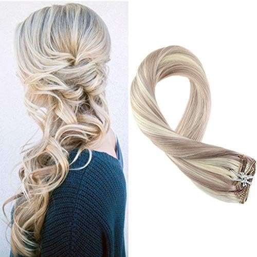 【Flash Sales】Moresoo 18 Inch Clip on Extensions Real Human Hair #18 Blonde Highlights with Bleach Blonde 100g/7Pcs Remy Hair Extensions Clip in Human Hair Extensions Full Head Set