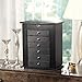 SONGMICS Black Jewelry Box Large Cabinet Faux Leather Storage Case Organizer with Lock and Mirror UJBC06B