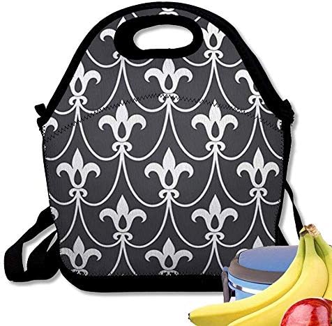 Zofmkgdji Neoprene Lunch Bag Tote Reusable Insulated Waterproof School Picnic Printed Vintage Abstract Floral Intersecting Curved Elegant Leaves and