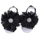 FEITONG 2016 1Pair Infant Pearl Chiffon Barefoot Toddler Foot Flower Beach Sandals (Black)