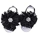 FEITONG 2016 1Pair Infant Pearl Chiffon Barefoot Toddler Foot Flower Beach Sandals (Black)