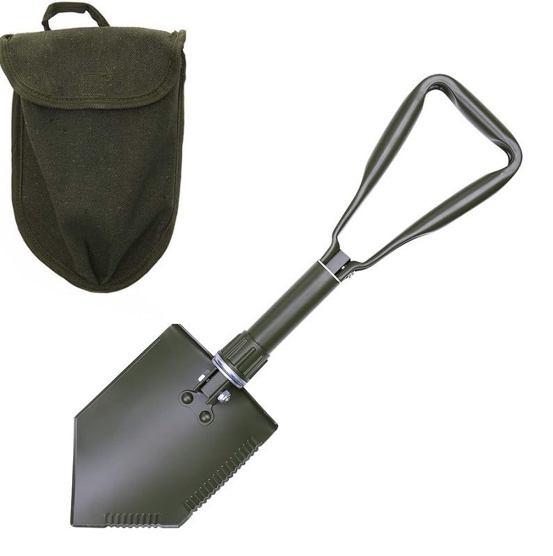 Folding Spade BW, 3-Piece Olive Khaki Coyote Tan Field Spade with Case and Belt Loop + Free Lucky Sticker (Olive)