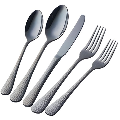 Buyer Star 5-Pieces Flatware Set, Black Silverware Utensils Stainless Steel Reusable Wedding Dinnerware Cutlery Set, Dessert Spoon Teaspoon Table Knife and Fork