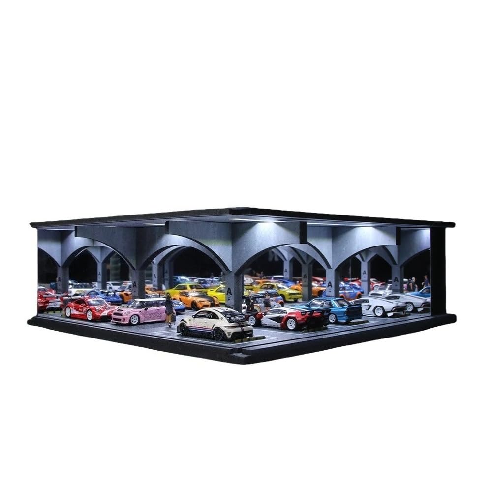 NUEIOVRW 1:64 Mirror Diorama Garage Model, LED Lighting Extendable Underground Car Park Model Display Case, Diecast Model Sutos Scene Display Case, Workshop Building Model