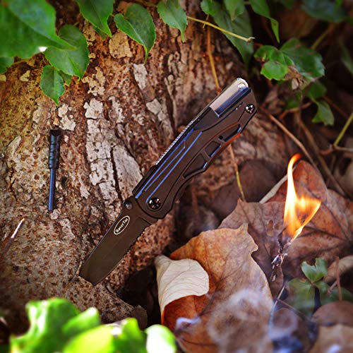 RoverTac Multitool Pocket Knife Folding Camping Survival EDC Safety Lock Blade Scissors Fire
