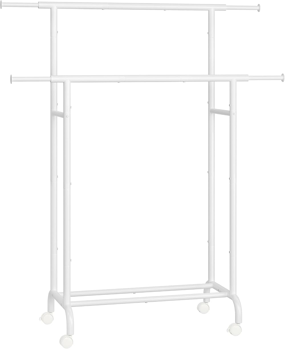 SONGMICS Double Clothes Rail on Wheels 83-120 cm Extendable 80 kg HSR133W01