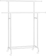SONGMICS Double Clothes Rail on Wheels 83-120 cm Extendable 80 kg HSR133W01