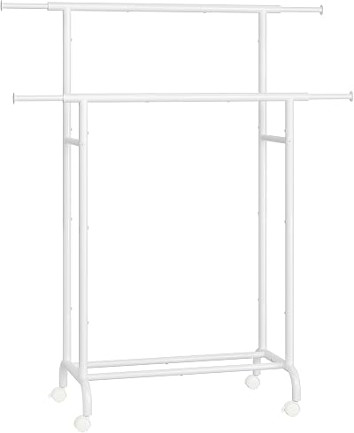 SONGMICS Double Clothes Rail on Wheels 83-120 cm Extendable 80 kg HSR133W01