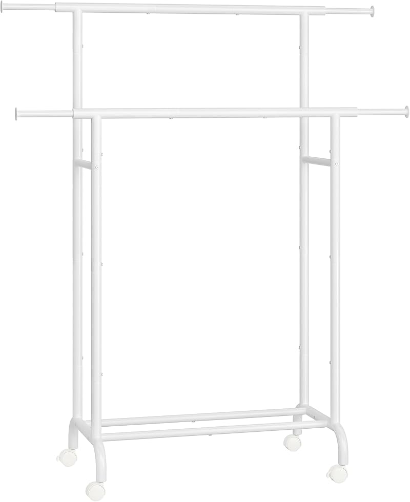 SONGMICS Double Clothes Rail on Wheels 83-120 cm Extendable 80 kg HSR133W01
