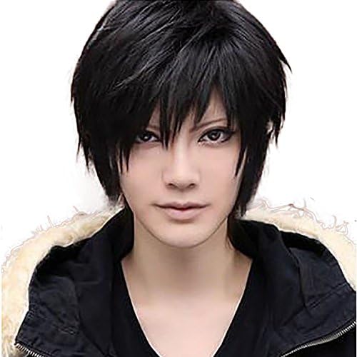 Allaosify Hair Short Black Wigs Short Straight Black Cosplay Wigs Halloween party Anime Game Hair