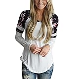 Women Blouse,Haoricu Women Floral Splice Printing Long Sleeve Round Neck Tops T Shirt (L, White)