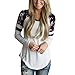 Women Blouse,Haoricu Women Floral Splice Printing Long Sleeve Round Neck Tops T Shirt (L, White)