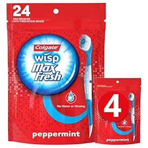 Colgate Max Fresh Wisp Disposable Mini Travel Toothbrushes, Peppermint, 24 Count (Pack of 4)