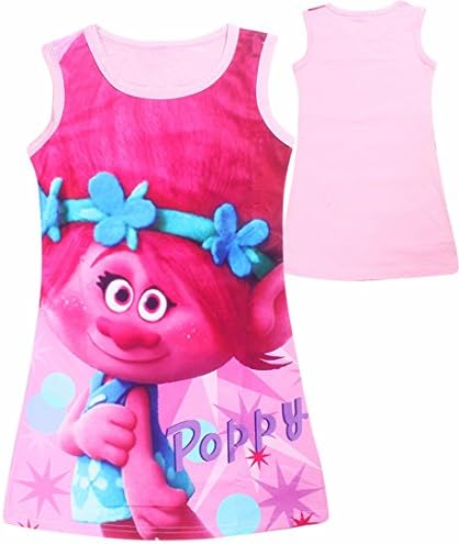 ZHWENKA Trolls Little Girls' Comfy Loose Fit Pajamas Printed Princess Dress (120/4-5YS)
