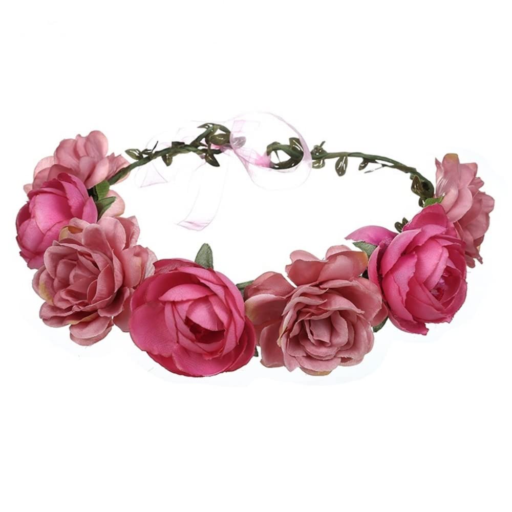 YSTrillion Flower Wreath, Floral Garland Headbands Bohemian Garland Headpiece Garland Crown Headband for Women Wedding Travel (Pink)