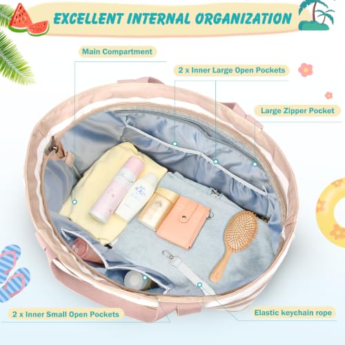 NEWIROVE Beach Bag Women Large Xxl Family Bags Beach with Zip Beach Bag Foldable Bag Travel Lightweight Tote Bag Women for Beach, Travel, Picnic. 50L