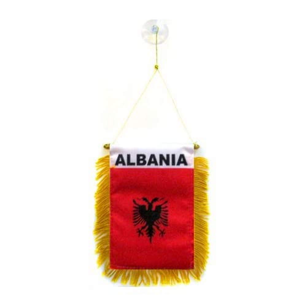 AZ FLAG - Albania Mini Banner - 6'' x 4'' - 100% Polyester Albanian Small Pennant for Car - Double-sided Flag with Suction Cup Hanger — image 1