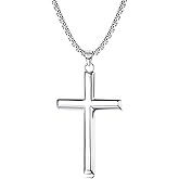 MILACOLATO Solid 925 Sterling Silver Cross Necklace for Men Women, 2mm Durable Diamond-Cut Sterling Silver Chain with Beveled Edge Cross Pendant, Mens Silver Gold Crucifix Pendant Necklace Jewelry 16-24 Inches Mother's Father's Day Jewelry Gifts