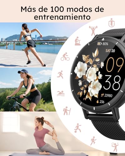 EASYTAO Reloj Inteligente, Smartwatch Mujer y Hombre, IP68, Pantalla de 1.27",Voz de IA, Llamadas Bluetooth, SpO2, Seguimiento del Sueño, 100+ Modos Deportivos (Negro: Correa de Metal y Silicona)
