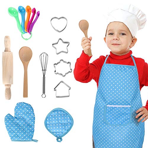 16 PCS Chef Set for Kids Cooking and Baking Set Role Play Dress Up Chef Costume with Apron, Chef Hat, Utensils, Oven Mitt for Boys Girls Toddlers