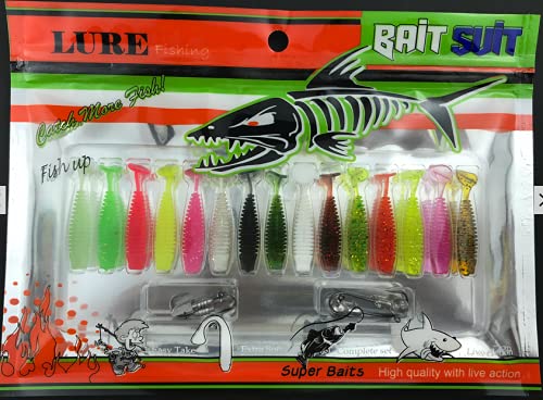 19 PCS (4 Glow in the Dark) Worm Lure with Swimming Tail Plastic Fishing Worms Grub Baits Extreme swimming action, fishing lures for pike, perch, bass and other predators fishing, Softbait, Swimbait,