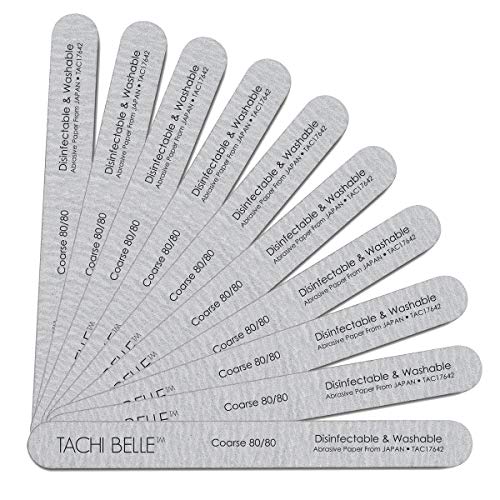 Tachibelle 10 Pcs Premium JAPAN Abrasive 80/80 Grit Coarse Disinfectable Washable Zebra Nail File Sanding Emery Board