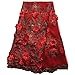 Milylace 5 Yards 3D Floral African Lace Fabric Nigerian Embroidered Mesh Lace Fabric with Beads for Wedding (Red)