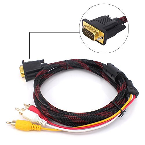 Yeworth 3RCA to VGA Cable, 5ft/1.5m Nylon Fiber Braided 3RCA Male to VGA Male Video Component Converter Adapter Cable Gold Plated for TV Monitor Projector