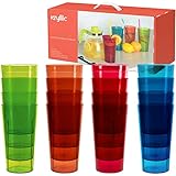 Plastic Tumblers Drinkware Glasses Cups - Acrylic Tumbler Set of 16 Break Resistant 20 oz. in 4 Assorted Colors Restaurant Quality Tumblers Dishwasher Safe and BPA Free by Kryllic