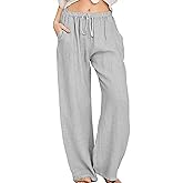 yoeasy Women Cotton Linen Drawstring Wide Leg Pants High Waisted Casual Loose Trousers with Pockets
