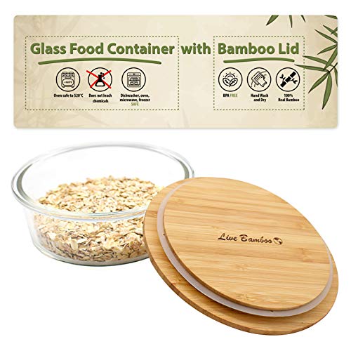 Live Bamboo Premium Round Glass Storage Containers with Bamboo Lids for