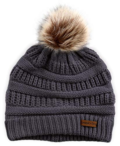 Pom Pom Beanie Winter Hat For Women - Faux Fur Pompom Warm, Thick & Chunky Soft Cable Knit Hats - Cute & Trendy Cold Weather Knitted Caps - Stylish & Trendy Snow & Ski Beanies for Ladies