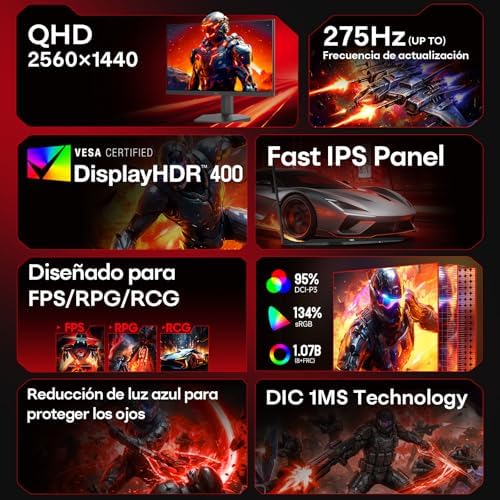 Monitor Gaming 27 Pulgadas QHD Fast IPS 260Hz(OC 275Hz), 1 ms