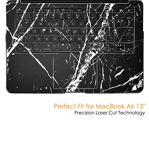 TOP CASE – 2 in 1 Bundle Deal Black Marble Pattern Rubberized Hard Case + Vinyl Full Keyboard Decal Sticker for MacBook Air 13" (13" Diagonally) Model: A1369 / A1466 - Black
