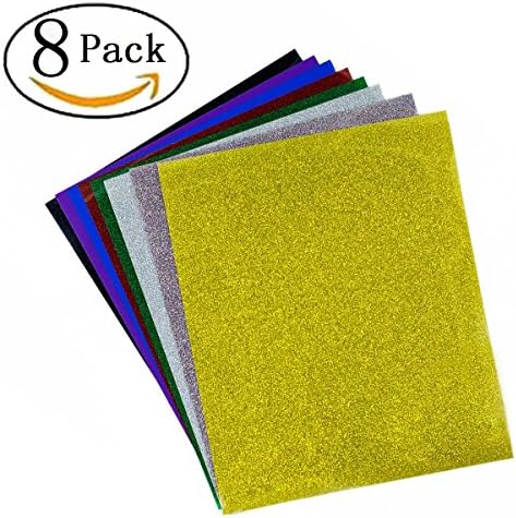Heat Transfer Vinyl Iron On Cricut Sheets 6Glitter 2Non-GlitterT Shirt Vinyl 9.8"×11.8" Pack of 8 (Style 2)