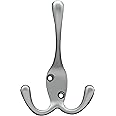 Franklin Brass (1-Pack) Triple Wall Hooks 3-Prong Hooks for Mounted Hanging Satin Nickel Wall Mount Hanger Backpack, Purse, Bag, Towel Organization Decorative Wall Hooks B42306J-SN-C