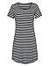 PERSUN Women's Summer Basic Stripes Short Sleeve Shift Mini Dress Top,Black02,Medium