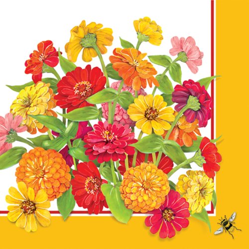 Paperproducts Design 7347 PPD High Quality Paper Beverage Napkin, 5 by 5-Inch, Mary Lake Thompson Zinnia