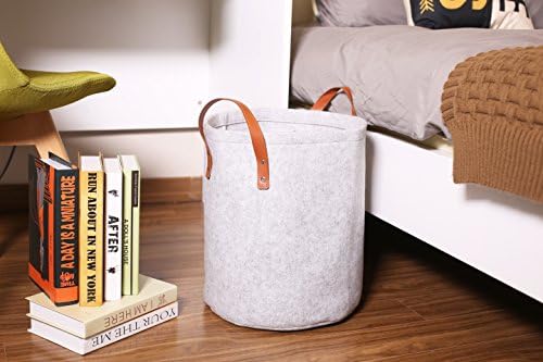 Round Felt Storage Bins, Estorager Baskets Home Folding Box Cubes Organizers (Round LightGray)