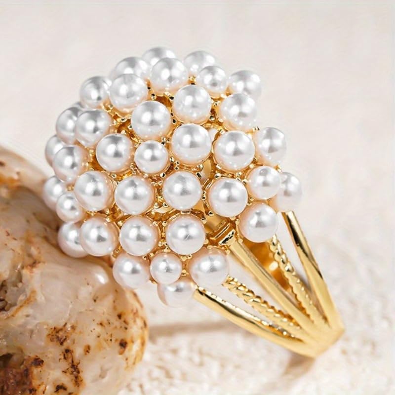 Vintage Elegant Gold Plated Imitation Pearl Rings for Women - Wedding Party Jewelry