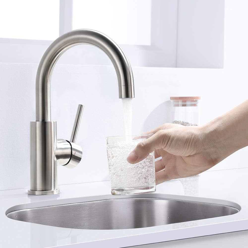 Bar Sink Faucet Crea Stainless Steel Farmhouse Bathroom Lavatory Sink Faucet Mixer, Small Kitchen Faucet Tap Brushed Nickel - - 