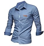 jeansian Men's Long Sleeves Plaid Slim Fit Button Down Dress Shirt Tops 8615