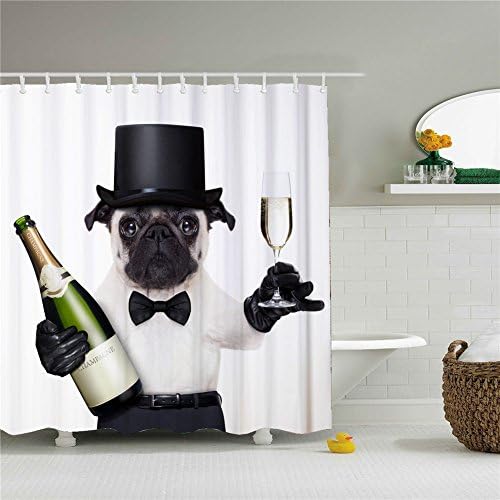 Black Hat Dog Drinking Champaine Shower Curtains,Polyester Waterproof Shower Curtains 12 Hooks Included-69"x 84"