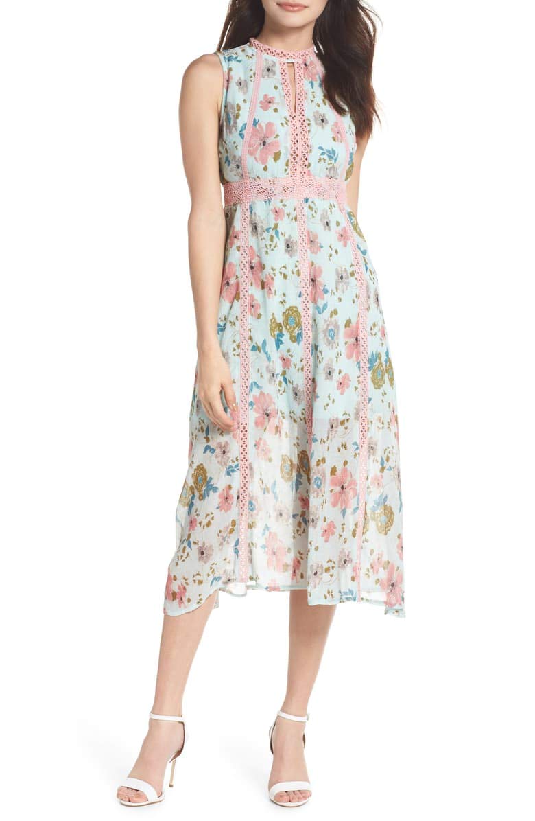 Foxiedox Kinsey Blue Floral Lace Trim A Line Gauze Midi | Desertcart Gambia