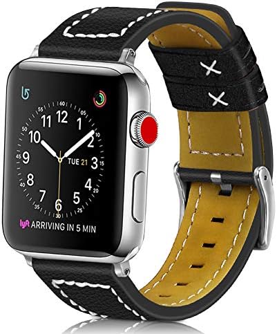 Compatible With IWatch Strap Leather 42mm/44MM Genuine Leather iwatch Strap Replacement Band Stainless Metal Clasp Compatible IWatch Series 4/3/2/1Sport Edition,Black (42MM, Black)