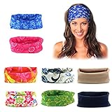 Elesa Miracle 8pc Multifunctional Moisture Wicking Wide Headwear for Men and Women for Sports, Neck Gaiter, Bandana, Workout, Yoga (Set B)