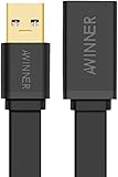 AWINNER&reg; USB 3.0 Extension Cable A Male to A Female USB Extender Cord Black (2M, Flat)