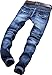 HerQueen Jeans Pants Mens Biker Ripped Moto Destroyed Straight Fit Zipper with Foldback Blue Size 32