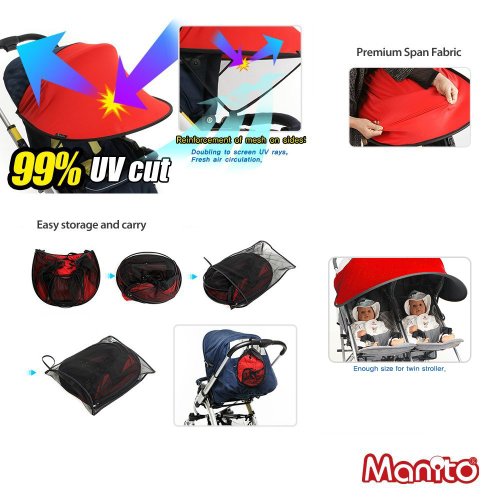Manito Sun Shade for Twin Stroller (Black)