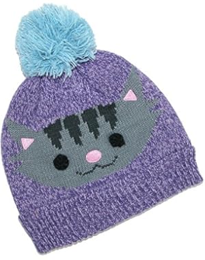 Kids' Cuff Fleece Lined Hat With Animal Face and Pom